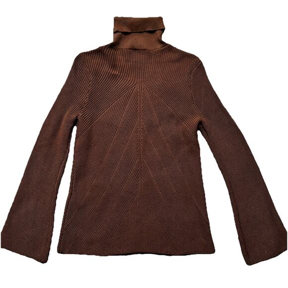 Chico's Ribbed Key Hole Turtleneck Sweater Extra Small Long Sleeve Brown XS - Picture 2 of 7